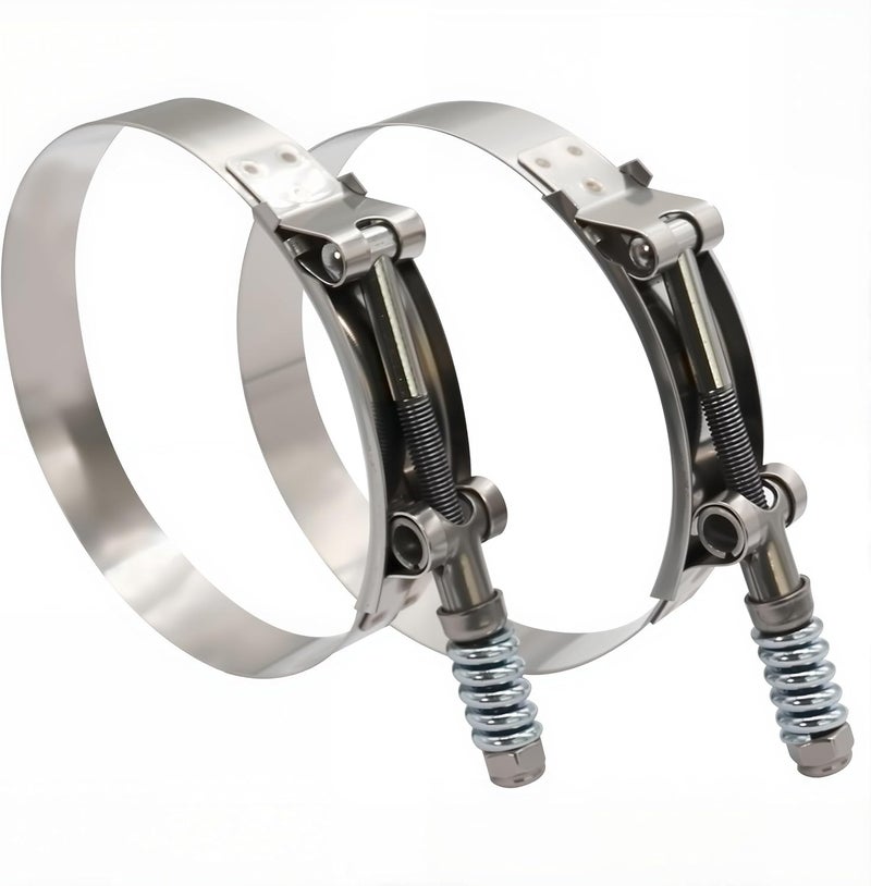 ROADFORMER 5" Heavy Duty T Bolt Hose Clamp Stainless Steel - Spring Loaded 133mm - 141mm for 5" I.D. Hose with 3mm - 6mm Wall Thickness, Auto-adjusting maintain Constant Clamping Force (133mm - 141mm, 2 Pack) - Image 2